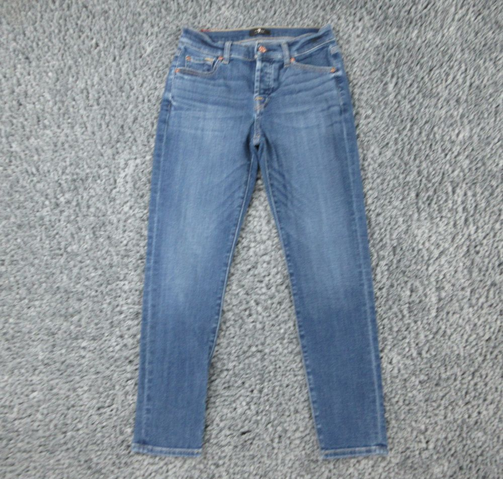 7 For All Mankind Jeans Womens 25 Blue Josefina Denim Button Fly Tapered 25x26.5
